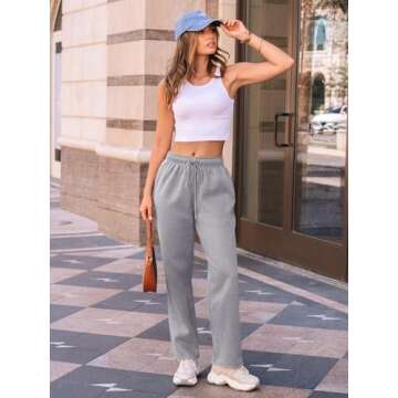 AUTOMET Women's Wide Leg Fleece Lined Sweatpants - Cozy & Stylish