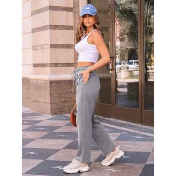 AUTOMET Fleece Lined Wide Leg Sweatpants for Women