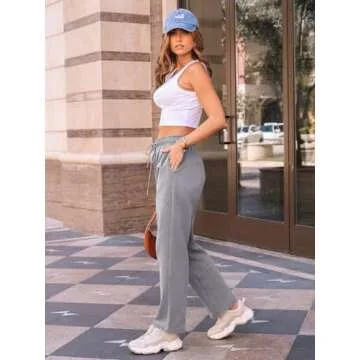 AUTOMET Fleece Lined Wide Leg Sweatpants for Women