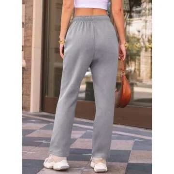 AUTOMET Fleece Lined Wide Leg Sweatpants for Women