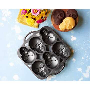 Lodge Seasoned Cast Iron Skull Mini Cake Pan