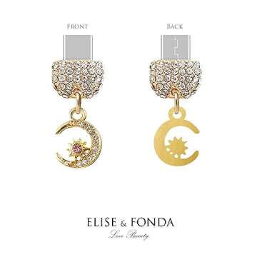 ELISE & FONDA TP218 Type-C Charging Port Crystal Anti Dust Plug Tiny Moon and Star Cell Phone Charm for Samsung Galaxy/OnePlus/Xiaomi/oppo Android Phone iPhone 15/16 (Gold)