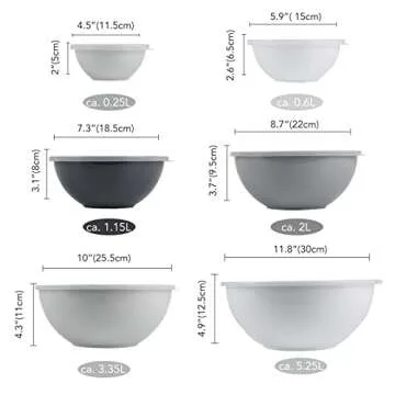 BoxedHome BPA Free Plastic Round Mixing Bowl with Lids, 12 Pack Nesting Bowls with Lids Set, Microwave and Dishwasher Safe Prep & Serving Bowls Great for Mixing, Baking, Serving (White, 12pcs)