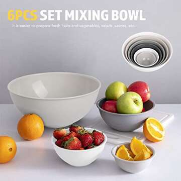 BoxedHome BPA Free Plastic Round Mixing Bowl with Lids, 12 Pack Nesting Bowls with Lids Set, Microwave and Dishwasher Safe Prep & Serving Bowls Great for Mixing, Baking, Serving (White, 12pcs)