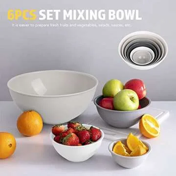 BoxedHome BPA Free Plastic Round Mixing Bowl with Lids, 12 Pack Nesting Bowls with Lids Set, Microwave and Dishwasher Safe Prep & Serving Bowls Great for Mixing, Baking, Serving (White, 12pcs)