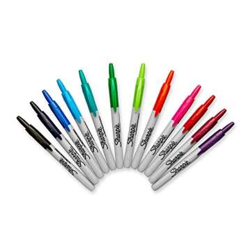Sharpie Retractable Fine Tip Permanent Markers, Assorted Colors, 12 Count
