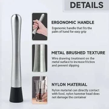Ortarco 8 Inch Stainless Steel Muddler for Perfect Cocktails