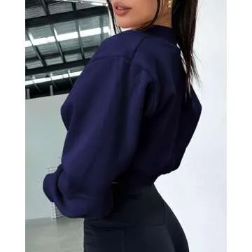 Zwurew Bolero Long Sleeve Cropped Cardigan Navy Shrugs for Women