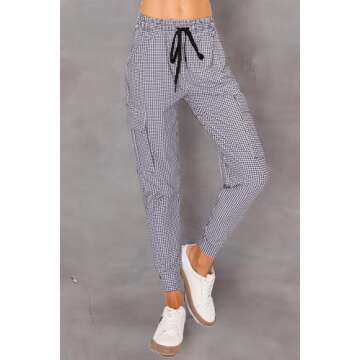 ALWAYS Houndstooth Cargo Jogger Sweatpants - Women's Buttery Soft Cozy Comfy Casual Pocket Pants 2007 S