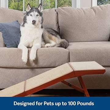 PetSafe CozyUp Sofa Ramp - Durable Wooden Pet Ramp Holds up to 100 lb - Great Couch Access for Dogs and Cats - Cherry Finish with Non-slip Carpet Tread - Folds for Easy Storage