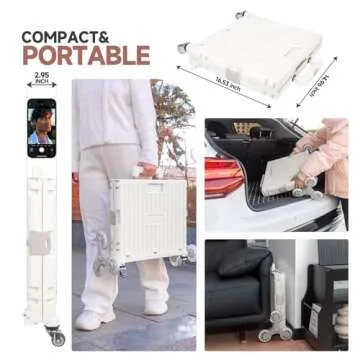 Collapsible Rolling Crate for Stair Climbing : Rolling Cart for Shopping Teacher Laundry (Milky White)