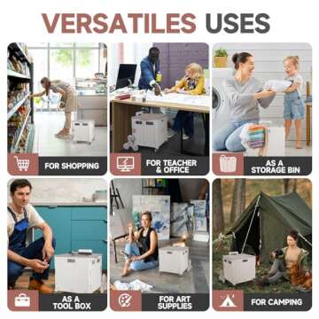 Collapsible Rolling Crate for Stair Climbing : Rolling Cart for Shopping Teacher Laundry (Milky White)