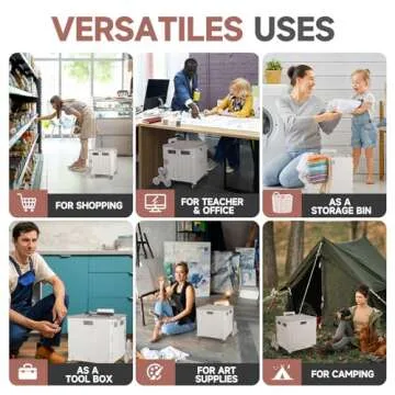 Collapsible Rolling Crate for Stair Climbing : Rolling Cart for Shopping Teacher Laundry (Milky White)