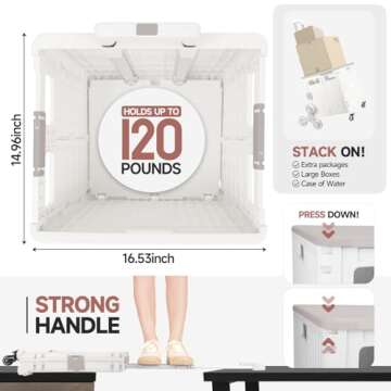 Collapsible Rolling Crate for Stair Climbing : Rolling Cart for Shopping Teacher Laundry (Milky White)