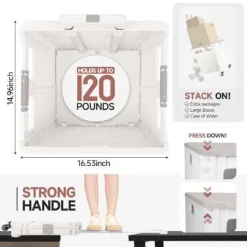 Collapsible Rolling Crate for Stair Climbing : Rolling Cart for Shopping Teacher Laundry (Milky White)