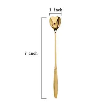 Verdental 7 inches Heart Shaped Stainless Steel Long Couple Spoon Ice Cafe Dessert Teaspoon (2 pieces)