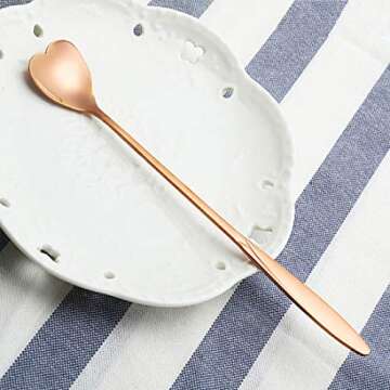 Verdental 7 inches Heart Shaped Stainless Steel Long Couple Spoon Ice Cafe Dessert Teaspoon (2 pieces)