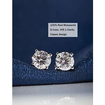 IMOLOVE Moissanite Stud Earrings with 0.6ct-3ct D Color Round Cut Lab Created Diamond Earrings in St...