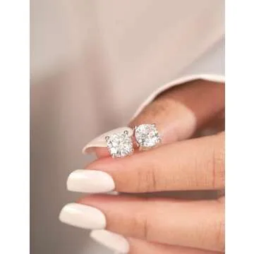 IMOLOVE Moissanite Stud Earrings with 0.6ct-3ct D Color Round Cut Lab Created Diamond Earrings in Sterling Silver with 18K White Gold Plated for Women Men-2