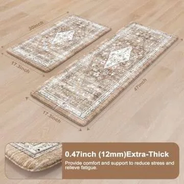 Collive Boho Kitchen Mats for Floor 2 Piece, Cushioned Anti Fatigue Kitchen Floor Mat Non-Skid Kitch...