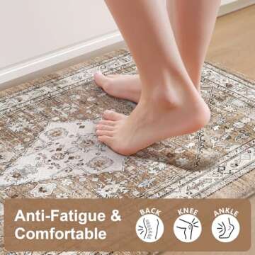 Collive Boho Kitchen Mats for Floor 2 Piece, Cushioned Anti Fatigue Kitchen Floor Mat Non-Skid Kitchen Under Sink Mat, Comfort Standing Desk Mat Waterproof for Office, Home & Kitchen, 17"x30"+17"x47"