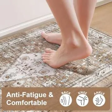 Collive Boho Kitchen Mats for Floor 2 Piece, Cushioned Anti Fatigue Kitchen Floor Mat Non-Skid Kitchen Under Sink Mat, Comfort Standing Desk Mat Waterproof for Office, Home & Kitchen, 17"x30"+17"x47"