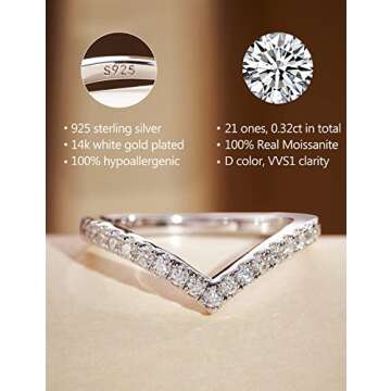 IMOLOVE Moissanite Wedding Band Wedding Rings for Women V-Shaped 925 Sterling Silver Rings with 18K ...