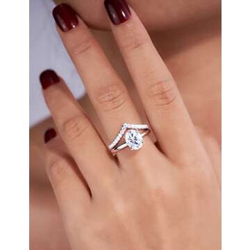 IMOLOVE Moissanite Wedding Band Wedding Rings for Women V-Shaped 925 Sterling Silver Rings with 18K White Gold Plated Eternity Stackable Engagement Ring Anniversary Band Size 7