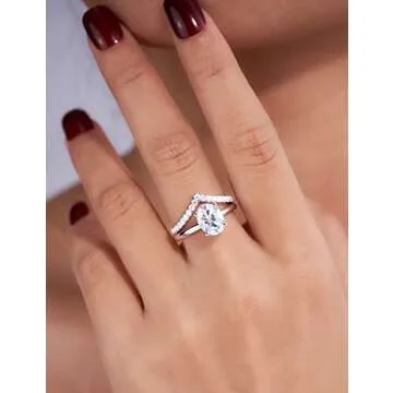 IMOLOVE Moissanite Wedding Band Wedding Rings for Women V-Shaped 925 Sterling Silver Rings with 18K White Gold Plated Eternity Stackable Engagement Ring Anniversary Band Size 7