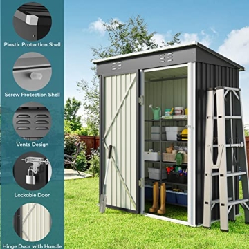Gizoon 5'x3' Outdoor Storage Shed with Lockable Door