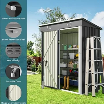 Gizoon 5'x3' Outdoor Storage Shed with Lockable Door