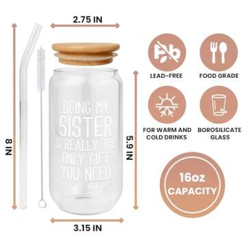 Gifts for Sister - Sister Gifts from Sister, Brother - Birthday Gifts for Sister, Sister Birthday Gifts from Sister - Funny Gifts for Sister - Christmas Gifts for Sister from Sister - 16 Oz Can Glass
