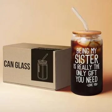 Sister Gifts - Fun Glass Tumbler for Birthday and Holidays