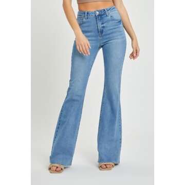 Risen Women's High Rise Raw Cut Hem Bootcut Jeans (US, Numeric, 9, Regular, Regular, Medium)