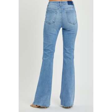 Risen Women's High Rise Raw Cut Hem Bootcut Jeans (US, Numeric, 9, Regular, Regular, Medium)