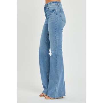 Risen Women's High Rise Raw Cut Hem Bootcut Jeans (US, Numeric, 9, Regular, Regular, Medium)