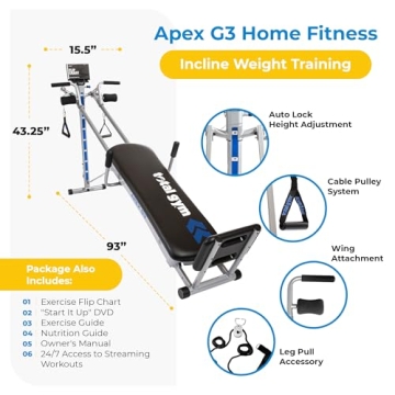 Total Gym Incline Weight Trainer APEX G3 w/ 8 Resistance Levels for Home Workout