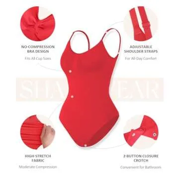 FeelinGirl Body Shaper Tummy Control Bodysuit Shapewear Seamless Waist Trainer Butt Lifter Red XS/S