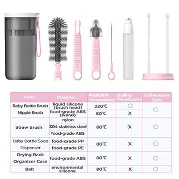 Portable Baby Bottle Drying Rack and Brush Set