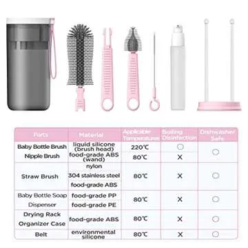 Portable Baby Bottle Drying Rack and Brush Set