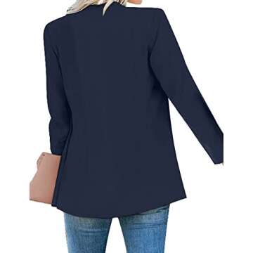 Luvamia Women's Casual Long Sleeve Navy Blue Blazer for Office & Casual Wear