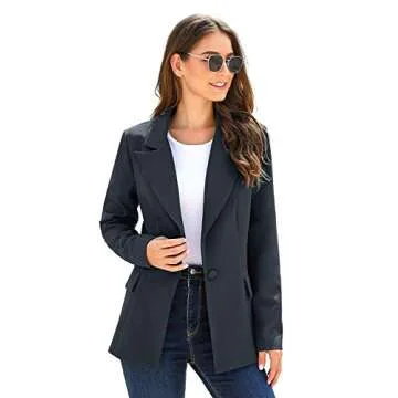 Luvamia Women's Casual Long Sleeve Navy Blue Blazer