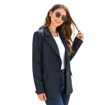 Luvamia Women's Casual Long Sleeve Navy Blue Blazer