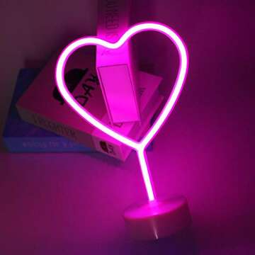 KAQ-Neon Heart Lights Neon Signs, Battery Operated & USB Powered LED Neon Light for Bedroom, Party, ...