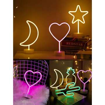 KAQ-Neon Heart Lights Neon Signs, Battery Operated & USB Powered LED Neon Light for Bedroom, Party, Valentines Decoration Lamp, Table & Wall Decoration electric lamps Valentine's Day Gift (Pink-Standing)