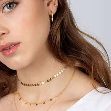 itianxi Gold Coin Chain Choker Necklace for Women,18K Gold Plated Cute Tiny Dainty Elegant Wafer Boho Chain Necklace for Women