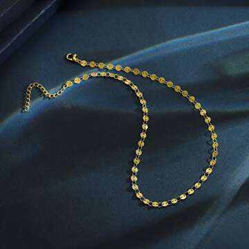 itianxi Gold Coin Chain Choker Necklace for Women,18K Gold Plated Cute Tiny Dainty Elegant Wafer Boho Chain Necklace for Women