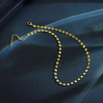 itianxi Gold Coin Chain Choker Necklace for Women,18K Gold Plated Cute Tiny Dainty Elegant Wafer Boho Chain Necklace for Women
