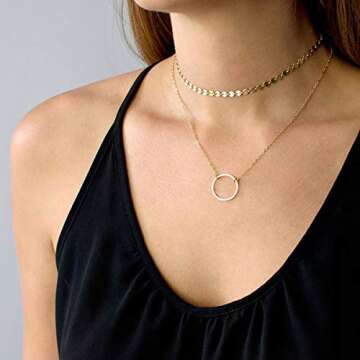 itianxi Gold Coin Chain Choker Necklace for Women,18K Gold Plated Cute Tiny Dainty Elegant Wafer Boho Chain Necklace for Women