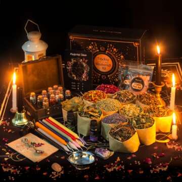 TigeJoy Witchcraft Supplies Witch Stuff Spell Kit - 61 PCS Wiccan Tools & Starter Kit